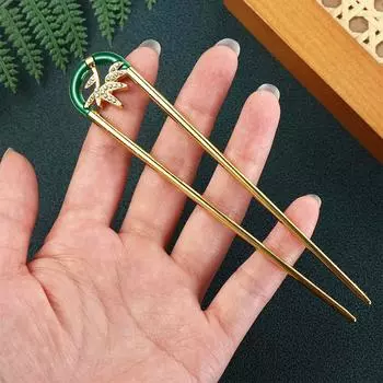 Палочка для волос в форме листа U со стразами, палочка для волос в китайском стиле, шпильки для волос для длинных волос золотой