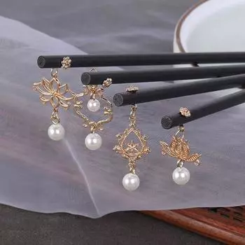 Палочки для девочек, цветочные женские шпильки ханьфу, корейские заколки для волос, деревянные палочки для волос, китайская вилка для волос C