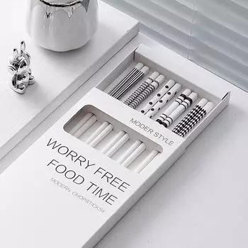 Палочки для еды Ins Wind, высокий уровень внешнего вида, нескользящие и устойчивые к плесени, бытовая керамическая одинарная специальная посуда Kuaiko, новый набор 5 pairs with gift box