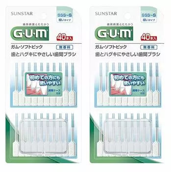 Палочки для снятия макияжа Sunstar Gum Soft Pick без запаха, размеры SSS до S, 40 штук x 2 набора