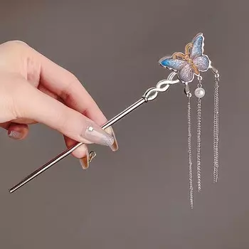 Палочки для волос с кисточками-бабочками в китайском стиле для женщин, винтажные металлические заколки для волос для хвостика, клипсы для пучка волос, головные уборы, аксессуары для волос