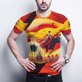 Памятная футболка «Живописное место Испании» с ярким принтом «Бой быков и футбола», мужская футболка с флагом Испании 3XL
