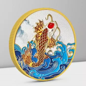 Памятная медаль кои, монетный талисман, металлическая фигурка, монета с новогодней росписью, небольшой подарочный значок