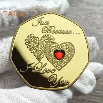 Памятная монета с гравировкой, карманный жетон для объятий, романтическое послание для мужчин и женщин, компактный ручной работы из латуни, памятный жетон на годовщину или Рождество золотистый