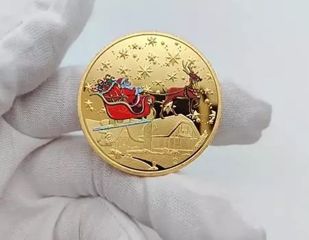 Памятная золотая монета Санта-Клауса, красочный тисненый медальон, рождественские маленькие подарки, красочные золотые монеты