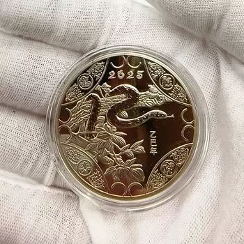 Памятные монеты 2025 года Змеи, медали китайского зодиака, 3D рельефные монеты, коллекционные годовые монеты золотой