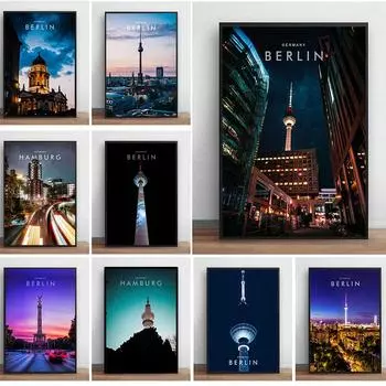 Памятный плакат «Современное путешествие в Германию», знаменитый городской пейзаж, картина на холсте, настенное искусство, домашний декор 21x30cm No Framed