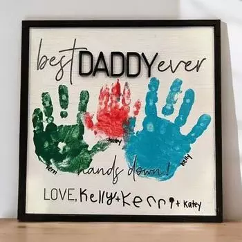 Памятный подарок в виде отпечатка руки для папы «Самый лучший папа на свете» Деревянная табличка на стол для отца A