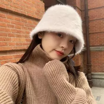 Панама из искусственного кроличьего меха, женская осенне-зимняя теплая утолщенная рыбацкая панама, плюшевая женская кепка с раковиной 54-58cm синий