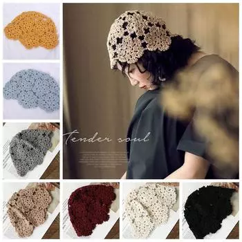 Панама Кепка крючком Панама Шляпа-тазик Шапки-бини Повседневная Полый Цветок Вязаная Шапка Девочки