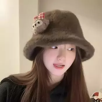 Панама меховая женская осенне-зимняя теплая универсальная панама с медведем креативная защита ушей маленькое лицо