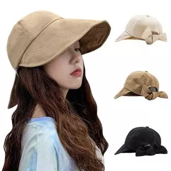 Панама с бантом, женская хлопковая кепка с большими полями и бантом, рыбацкая кепка, корейская универсальная крышка для лица, кепки с козырьком, весенне-летние солнцезащитные шляпы с защитой от УФ-лучей бежевый
