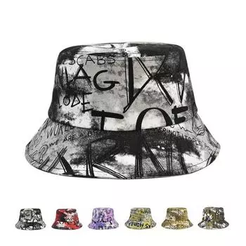 Панама с граффити для мужчин и женщин, рыбацкая шляпа с широкими полями, кепки с принтом, женская шляпа от солнца, шляпа для бассейна, шляпа в стиле хип-хоп, уличные кепки 56-58cm красный