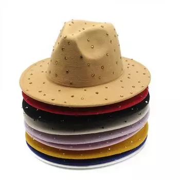 Панама Шляпа Цветные бриллианты Украшенная фетровая шляпа Дизайн Винд Джаз Шляпа Одежда Мужские и женские цилиндры M56-58cm красный