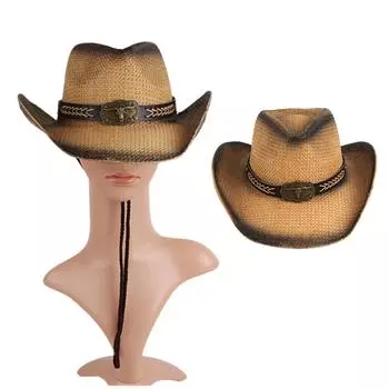 Панама Соломенная шляпа с широкими полями в стиле вестерн для женщин и мужчин Повседневная одежда Соломенная шляпа в стиле вестерн для мужчин и женщин Одежда унисекс бежевый