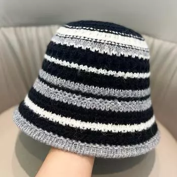 Панама женская осень и зима 2024 года, новая, маленькая, теплая, холодная, защита ушей, вязаная шапка, универсальная, большая окружность головы, панама M56-58cm серый