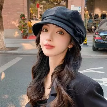 Панама женская весенне-осенняя ретро восьмиугольная шляпа бант универсальная шляпа таз большая окружность головы показывающая лицо маленькая шляпа берет бежевый