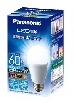 Panasonic LED Light Base Diameter Equivalent to 60W Light Daylight Equivalent General Light Wide Light Distribution 1 Compatible with Sealed