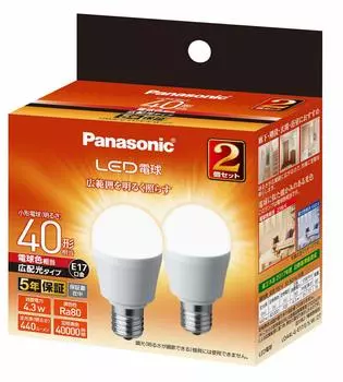 Panasonic Mini Krypton LED Light Base Diameter Equivalent to 40W Light Equivalent to Light Bulb Color Small Light Wide Light Distribution Pack of