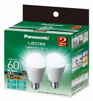 Panasonic Mini Krypton LED Light Base Diameter Equivalent to 60W Light Daylight White Equivalent General Light Wide Light Distribution 2 Insulation