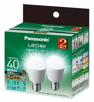Panasonic Mini Krypton LED Light Base Diameter Equivalent to 40W Light Equivalent to Daylight White General Light Wide Light Distribution Pack of