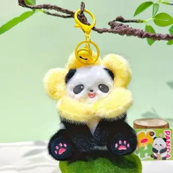 Panda Animal Plush Keyring Pendant With Flower Hat For Bag Decor And Chain Key