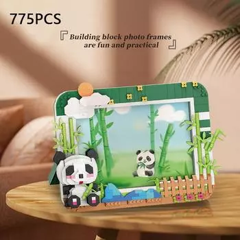 Панда бамбуковая фоторамка строительные блоки игрушка панда тема фото настенная модель кирпичи игрушка украшение рабочего стола детские рождественские подарки withbox разноцветный