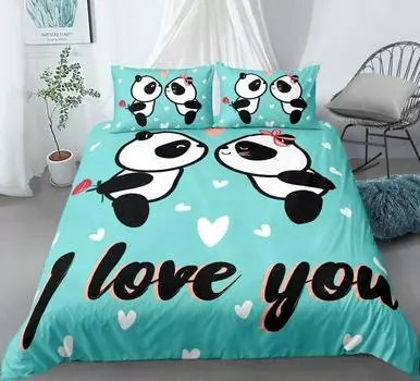 Panda Bedding Set Single Twin Full Queen King Size cartoon animals Bed Set Aldult Kid Bedroom Duvetcover Sets 3D Anime 039 EU single(135x200cm)