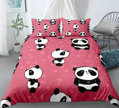 Panda Bedding Set Single Twin Full Queen King Size Cartoon Animals Bed Set Aldult Kid Bedroom Duvetcover Sets 3D Print 032 EU single(135x200cm)