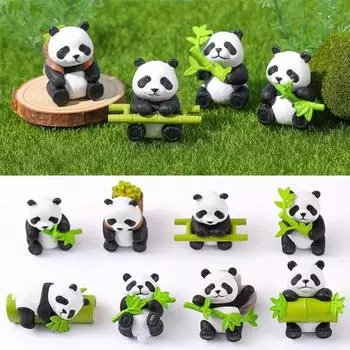Panda Collectible Toy Bamboo Panda Figurine Set Resin Toy Model Sculptures for Cake Toppers Desktop Ornaments Festival Gifts 8
