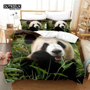 Panda Digital Printing Bedding Set, Panda Duvet Cover, 3D Bedding, Linen, Queen Size, Fashion Design EU single(135x200cm)