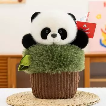 Panda Monkey Parrot Potted Plant Plush Toy Stuffed Animal Doll Decoration Gift Panda