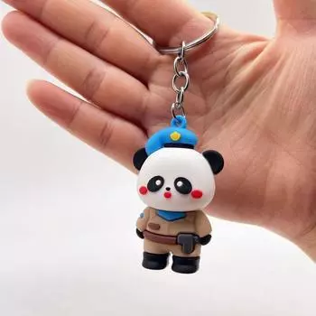 Panda Panda Police Car Key Pendant Animal Cartoon Panda Police Key Ring Bag Accessories D