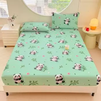 Panda Printed Fitted Bed Sheet With Elastic Queen/King 5D Digital Printed Bed Sheets Cool Feeling And Brushed Mattress Protector Twin 3pcs set