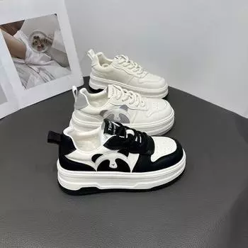 Туфли Panda round head с толстой подошвой белого цвета Весенние новые туфли Big Head Bread Student Campus Board 35