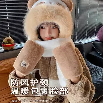 Панда шапка шарф из трех частей интегрированный зимний утолщенный теплый шарф перчатки шапка из трех частей