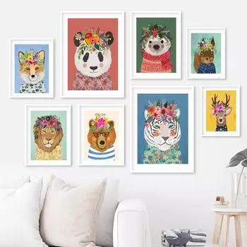 Панда Тигр Лев Еж Медведь Детская Настенная Живопись Холст Картина Цветок Животные Плакаты И Принты Картины для Декора Детской Комнаты 21x30cm No Framed красный