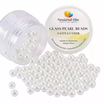 PandaHall Elite Приблизительно 100 10 мм жемчужных бусин Маленький атласный блестящий стеклянный жемчуг Стеклянные бусины Круглые бусины Круглые бусины Ручная работа Товары DIY Белый