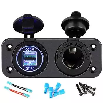 Панель 2 в 1, двойная розетка QC 3,0 USB, автомобильное зарядное устройство, адаптер для розетки 12 В, набор «сделай сам» для RV Golf Cart ATV красный