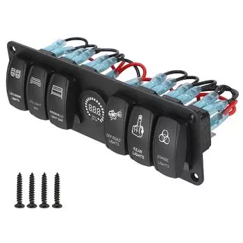 Панель 6-клавишного кулисного переключателя, комбинированная розетка 12-24 В, светодиодный дисплей напряжения для морского автомобиля на колесах
