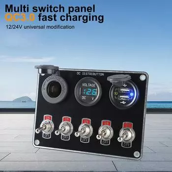 Панель аксессуаров для автофургона, кемпинга, автомобиля, лодки, USB, быстрое зарядное устройство QC3.0, 12–24 В, прикуриватель, вольтметр, тумблер включения/выключения 36 Вт красный