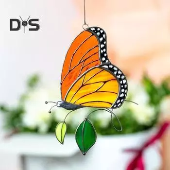 Панель-бабочка, ловец солнца, витражное стекло, подвесное украшение, металлическая бабочка, ловец солнца для сада, патио, домашнего декора A