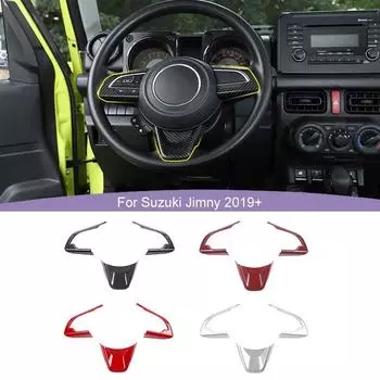 Панель декоративных наклеек на руль автомобиля из АБС-пластика для Suzuki Jimny 2019, аксессуары для интерьера, серебристый, с принтом из углеродного волокна красный