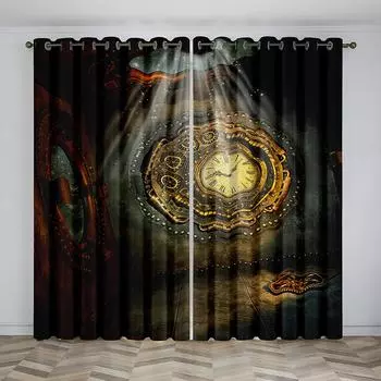 Панель для штор в стиле стимпанк с часами, ретро-занавеска для игр, украшение для гостиной и общежития 100W130H(CM)40x51in&Hook