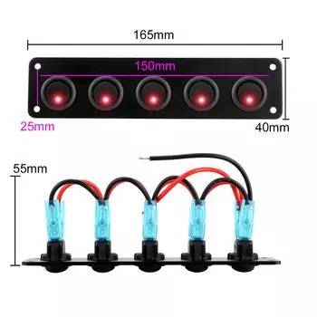Панель переключателей 5 Gang 12-24V Круглая приборная панель Rocker Toggle Детали интерьера LED Водонепроницаемый для RV Yacht MarineCar Marine красный