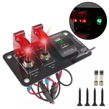 Панель переключателей автомобиля с 2 световыми переключателями USB-зарядные устройства, вольтметр, кнопки запуска и остановки гоночного автомобиля, стартер, автомобильные аксессуары для автофургонов 12 В 24 В красный