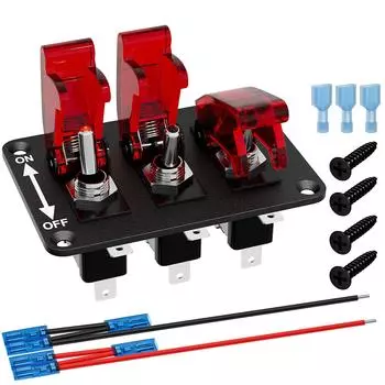 Панель переключателей DaierTek 3-клавишный тумблер 12 В для гонок со светодиодной подсветкой и откидной крышкой, переключатель ВКЛ/ВЫКЛ, 3-контактный SPST