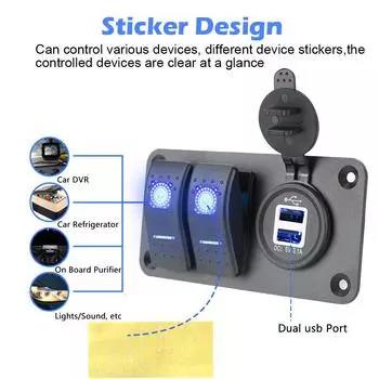 Панель переключателей для автомобильного зарядного устройства, управление цепями, двойной порт USB для автомобильного переключателя розетки зелёный