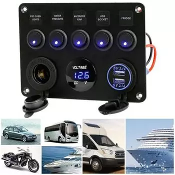Панель переключателей для автомобиля, лодки, 5 групп, USB-зарядное устройство, линейная розетка, 12 В, напряжение светодиода