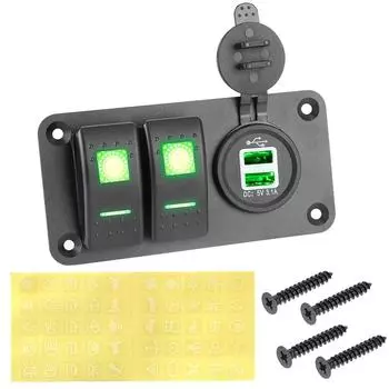 Панель переключателей LED Rocker Control 12-24 В для внутренних деталей автомобиля, гнездовой переключатель для морского судна, автомобильное зарядное устройство с двумя портами USB Blue